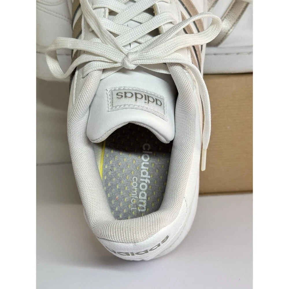 ADIDAS Grand Court White Platinum Metallic Lace Up Sneakers Women Size 10 (Bx 5)